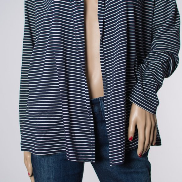 LL Bean Navy Striped Cardigan M-P - Picture 3 of 6